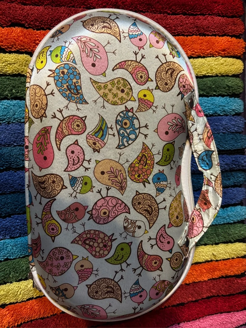 Bird-Print Bra Travel Case - Pink, Blue, Green, Yellow